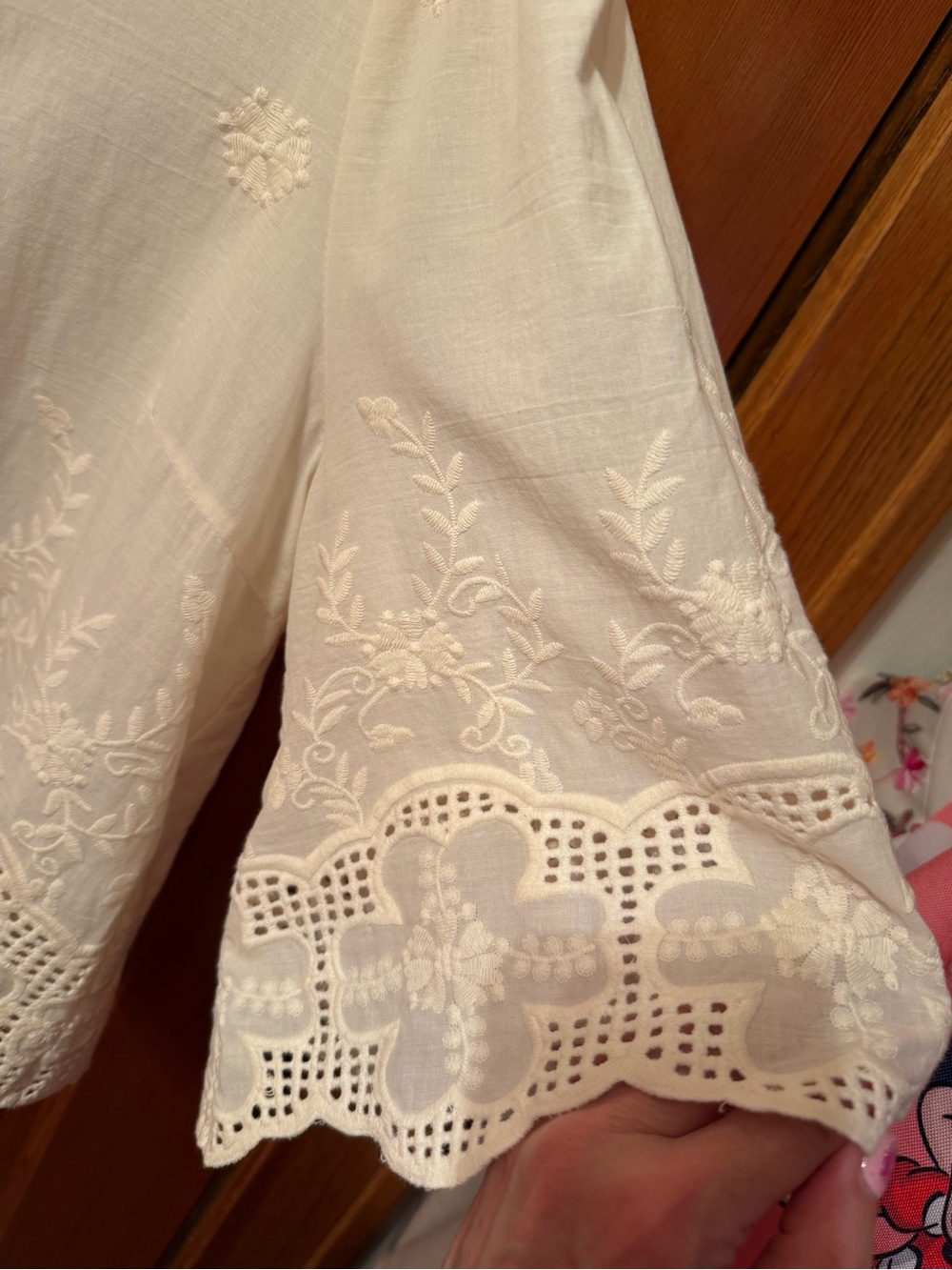 Cream Embroidered Tie-Front Peasant Blouse - Picture 3 of 13